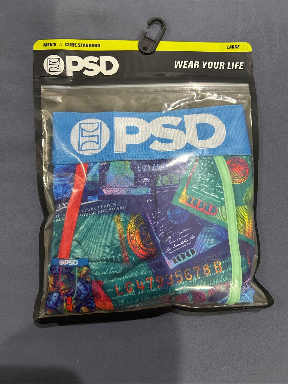 PSD What The Benji Boxer Briefs,  Money-Print Boxer Briefs with Blue Waistband